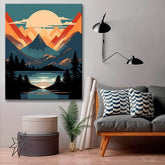 Painting by numbers - Minimalist landscape poster: mountains, sun, day and night